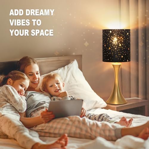 Touch Table Lamp,3 Way Dimmable Gold Bedside Lamp with Black Star Shade