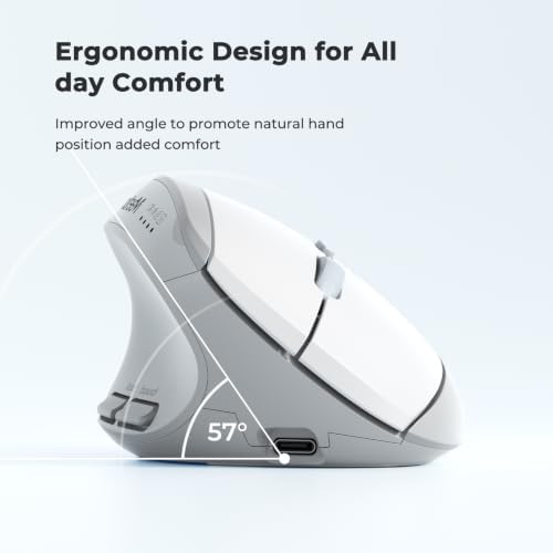 MEETION Left-Handed Ergonomic Vertical Mouse, Wireless, Rechargeable, Gray