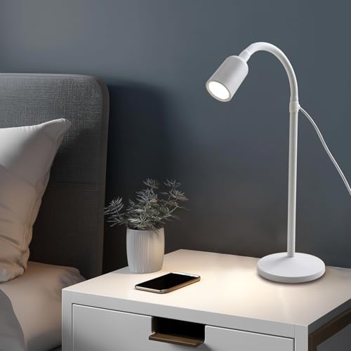 DAMI Dimmable LED Desk Lamp USB Powered, 3 Color Modes Flexible Gooseneck Reading Light, Eye-Caring Small Table Lamp for Home Office Study Bedroom Dorm Bedside - White