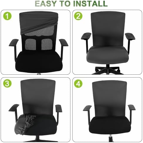 Tallew 4 Pcs Office Chair Covers Set Computer Universal Protective Stretchable Chair Seat Covers Desk Armrest Cover Slipcovers Pads Office Cushion Backrest for Rotating(Regular,Dark Grey)