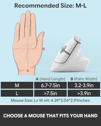 Wireless Ergonomic Mouse, Ergonomic Wireless Mousefor Right Hand Comfort, Ergonomic Mouse Wireless for Medium to Large Hands, Bluetooth & 2.4GHz USB-A Receiver, Quiet Clicks, for Office Laptop PC Mac