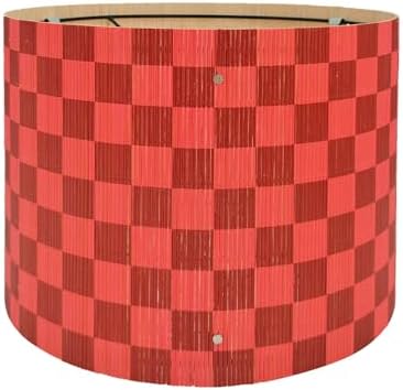 Modern Lamp Shade with Colorful and Natural Checkered Pattern Bamboo Made, Translucent Drum Shape, 11.8 Inch for Table and Floor Lamps, Ideal for livingroom bedroom (Red mix)