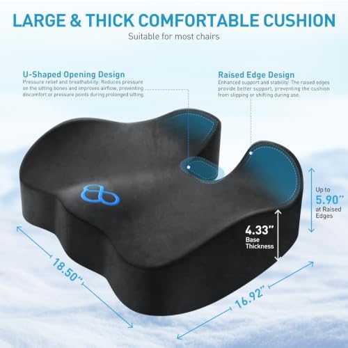 BlissTrends Extra Thick Seat Cushion for Office Chair & Car Seat, Grey