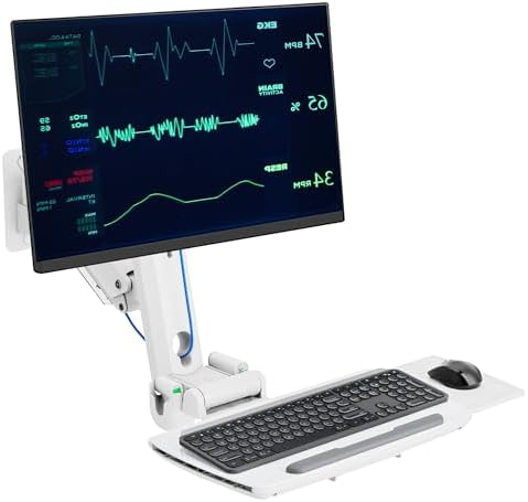MED2H Heavy Duty Medical Wall Mount Workstation with Folding Keyboard Tray and Sliding Mouse Pad | Height Adjustment Space Save Folding Design for 17"-49" Screen Up to 44 lbs | Oral Scanner Holder