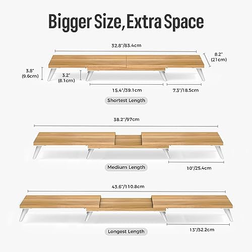 loukin Dual Monitor Stand Riser for Desk, 43.6" × 8.2" Computer Stand, Wood