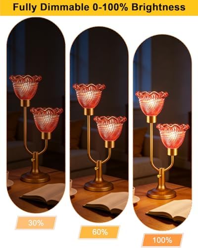 Lightdot Flower Glass Table Lamp for Bedroom Vintage Pink Lamp Dimmable