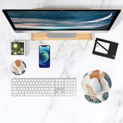 ITNRSIIET Ergonomic Mouse Pad with Wrist Support Wrist Rest Smooth Surface Non-Slip Rubber Base Comfortable Office Supplies Pain Relief, 9.8 x 9.1 inches, Abstract Leaf