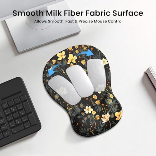 AKIT Ergonomic Mouse Pad and Keyboard Wrist Rest,Memory Foam,Flower Black