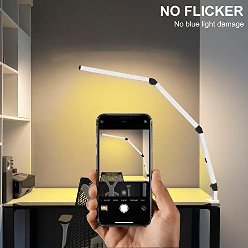 Micomlan LED Desk Lamp with Clamp, Dual Light Table Lamp with Adjustable Swing Arm, Eye-Care 4 CCT Modes & 5 Brightness Levels Clip-on Architect Modern Desk Light for Home Office Crafting Sewing