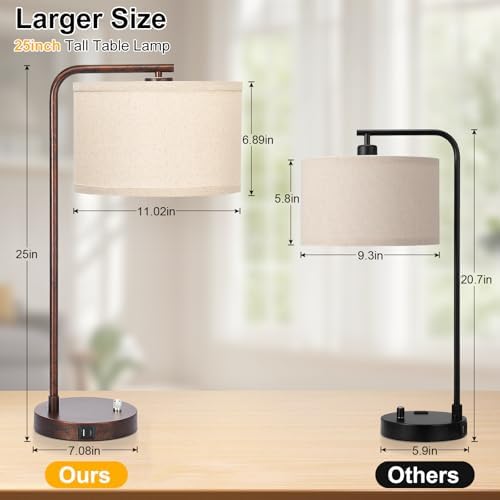 Vintage Table Lamp, Fully Dimmable Bedside Lamp with C+A USB Charging Ports