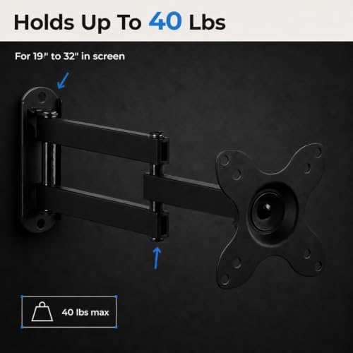 Mount-It! Small TV Monitor Wall Mount Arm, 19-32", 40 lbs, RV Compatible