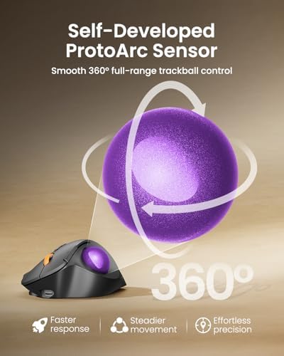 ProtoArc EM02 Wireless Trackball Mouse, Ergonomic Thumb Ball, Purple