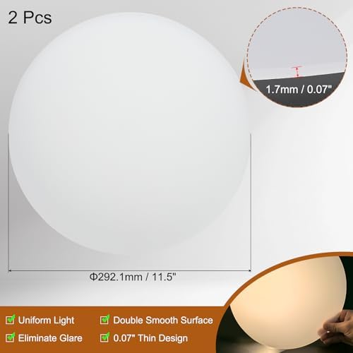 PATIKIL 11.5" Diameter Lampshade Diffuser, 2 Pcs 1.7mm Thick Round Diffuser Sheet for Drum Lampshades, Pendants Light, DIY Light Shield, Translucent White