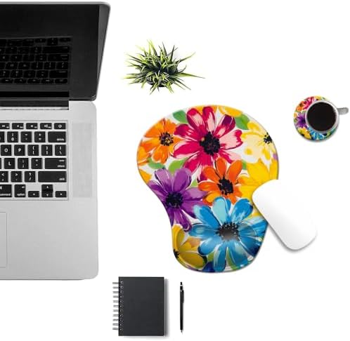 Ergonomic Mouse Pad with Wrist Rest,Comfortable Computer Gel Mouse Pad Wrist Support for Laptop,Pain Relief Mousepad with Non-Slip PU Base Pretty Floral