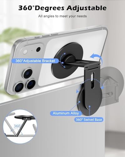 CloudValley Magnetic Phone Laptop Holder Mount, Foldable Hidden Portable Stand for iPhone 17/16/15/14/13 & All Phone, Clamp for Monitor Side, Compatible with Laptop, Desktop, Tesla Model 3/ Y, Black