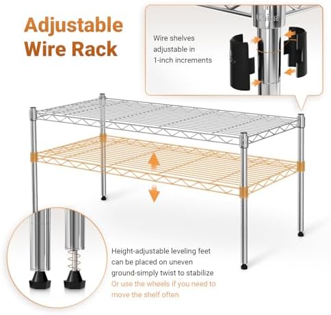Simple Deluxe 1-Tier Shelving Units, 29.92" W x 13.78" D x 14.96" H Steel Wire Rack Storage Shelving Organizer, Chrome