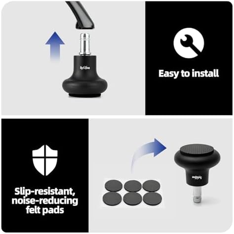 Sytopia Office Chair Bell Glides Replacement, Fixed Feet Wheel Stopper for Swivel Chairs and Stools, 7/16" x 7/8" Stem, Separate Self-Adhesive Felt Pads, Non-Slip Base, Quiet & Easy Install, 5 Pack