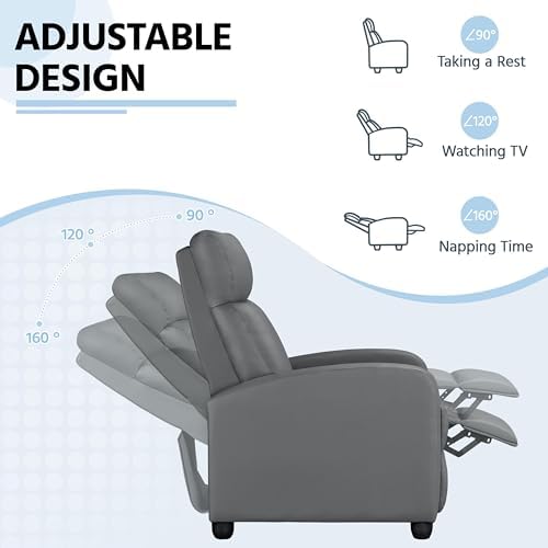 Yaheetech Recliner Chair with 3 Adjustable Angles Living Room Chairs Gray