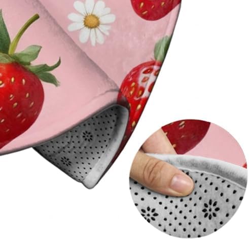 Large Machine Washable Circular Rugs, Home Decor Round Mat for Living Room Sofa Office Daisy Floral Pink Strawberry