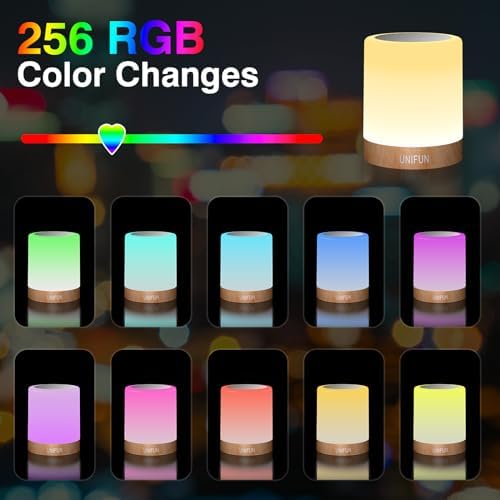 UNIFUN Bedside Touch Lamp Rechargeable Dimmable RGB LED Table Night Light