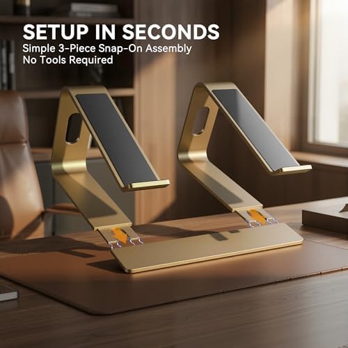 SOUNDANCE Laptop Stand, Aluminum Ergonomic Desk Riser, 10-15.6", Gold
