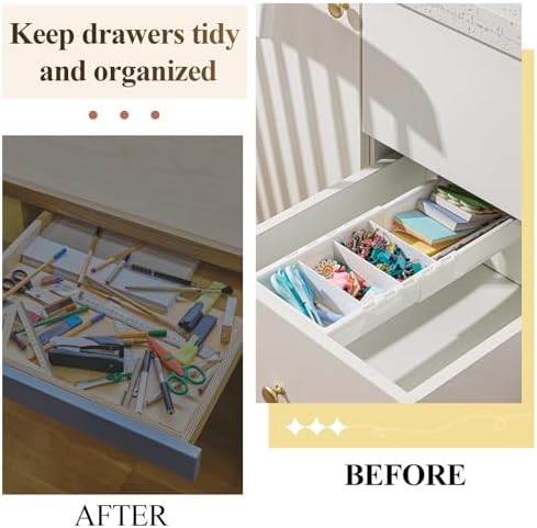 Expandable Deep Drawer Organizer Bins for Desk, White, 4 Pcs