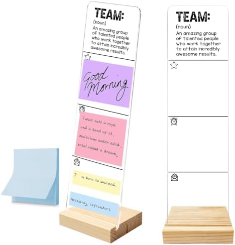 Acrylic Sticky Note Board with Wooden Base, Inspiring Team Quotes Desktop Logo, Monitor Message Sticky Notes Office Desk Sets and Accessories Belt Blue Sticky Notes 100 Sheets