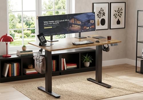 YDN Electric Standing Desk, 48x24 Inch, Rustic Brown