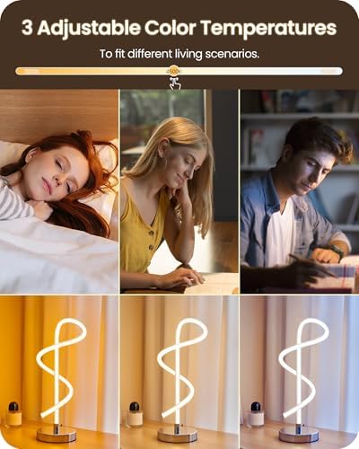 Modern LED Table Lamp, Bedside Lamp with 3 Color Temperatures, Adjustable Brightness, 360° LED Lighting Spiral Design, Sliver Desk Lamp, Spiral Lamp for Bedroom, Living Room, Office, S63TL05