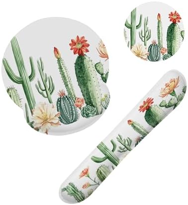 Cactus Succulent Greenery Flower Keyboard Wrist Rest Pad and Mouse Pad Wrist Support Set,3-in-1 Ergonomic Mouse Pad with Non-Slip Rubber Base for Home Office Game Computers Desk,