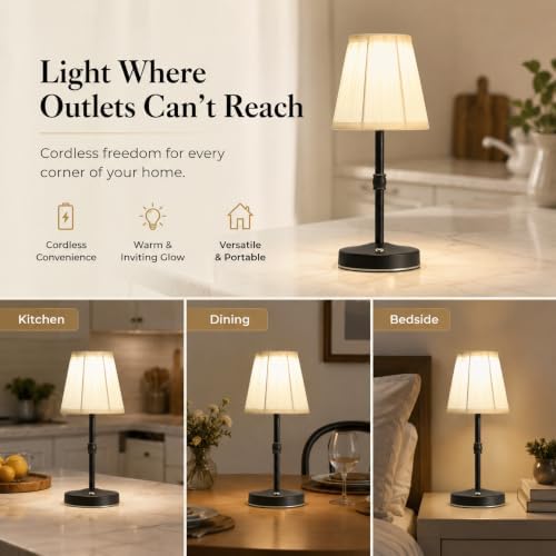 3000mah Battery Powered Lamp for Home,Small Cordless Lamps Rechargeable,3 Color Temperature 5W LED Touch Lamp Battery Operated Table Lights,Wireless Lamps for Tables,Kitchen,Living Room (Black,H11”)