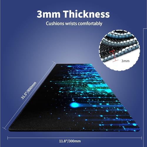 Ethereal Blue Sparkling Light Rain Large Mouse Pad, Fantasy Art Desk Mat