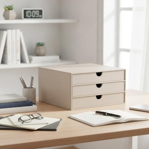 UnionBasic Document Organizer, 3-Drawer File Cabinet Document Storage Box, Office Desktop Filing Organizer, Feather Gray