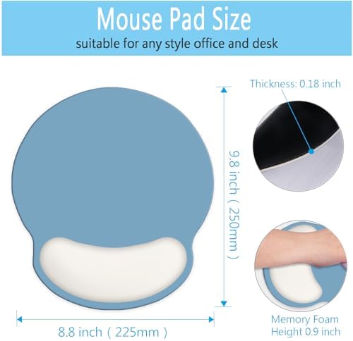 Mouse Pad with Wrist Rest Support, Ergonomic Gaming Mouse Pad with Non-Slip PU Base for Computer, Laptop, Office and Home, Easy Typing & Pain Relief (Blue Ivory)
