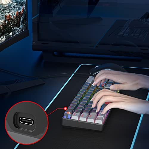 Owpkeenthy Portable 65% Percent Mechanical Gaming Keyboard, Mini Wired Ultra Compact RGB 68 Keys Office Keyboard with Red Switch Backlit for PC/PS5/XBOX(Dark/ 68 Red Switch)
