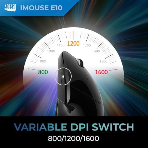 Adesso iMouse E10 Vertical Ergonomic Optical 6-Button Mouse, Black