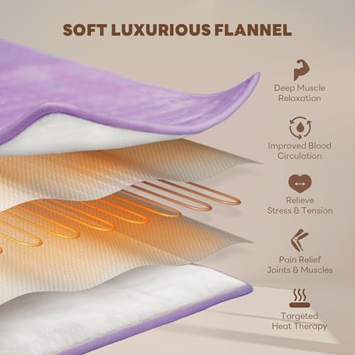 Heating Pad 12''X24'' for Back Neck Shoulder Pain Relief,Purple