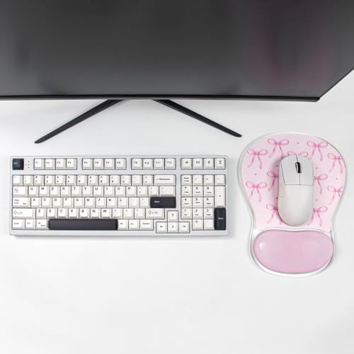 Pink Bow Mouse Pad with Gel Wrist Support - Cute Erogonomic Mousepad