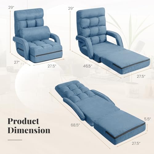 GIANTEX Folding Floor Chair with 6-Position Adjustable Backrest (Blue)