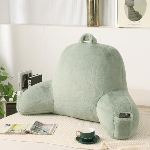 Large Plush Backrest Pillow for Sitting in Bed,Faux Fur,Green