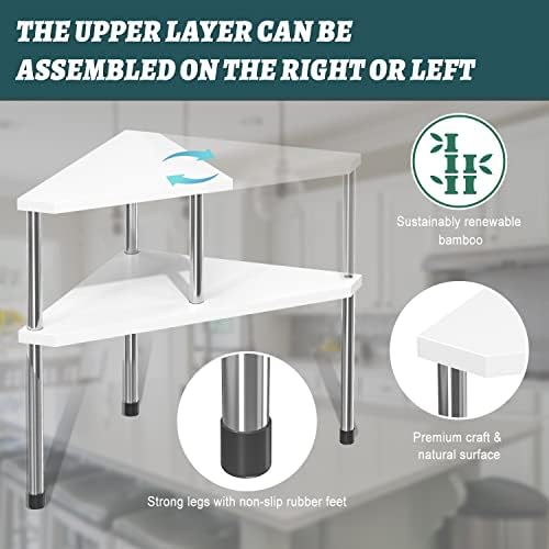 Weenson Bathroom Counter Organizer Over Sink for Toiletries Makeup, Kitchen Countertop Organizer Spice Rack for Salt, 2-Tier Corner Counter Shelf for Coffee Area Storage Dresser Table Bamboo