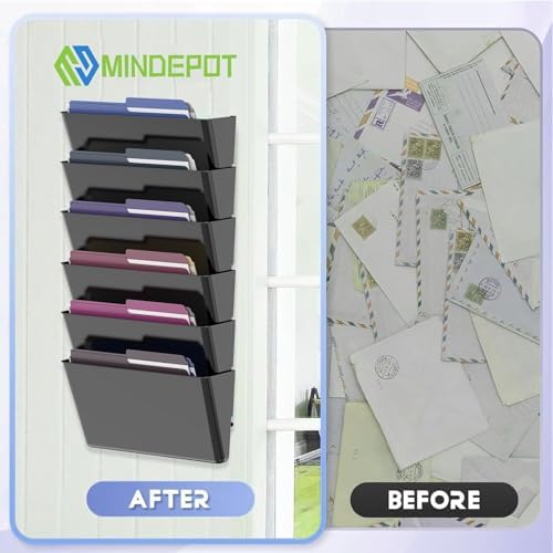 MINDEPOT 5 Pockets Acrylic Wall File Organizer, Wall File Holder Black