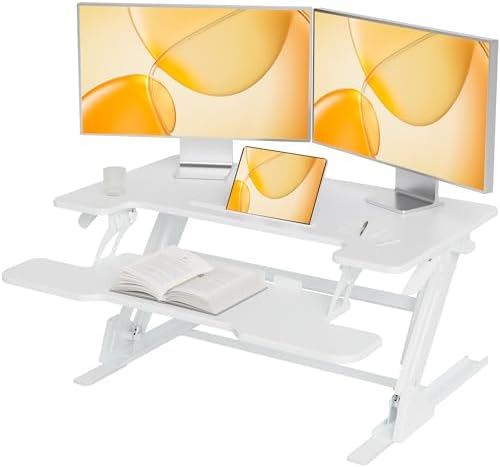 Claiks Standing Desk Converter 36In Height Adjustable Sit Stand Riser White
