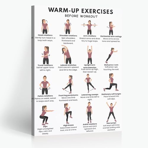 Pre-Workout Warm-Up Exercise Poster, 16 Illustrated Full-Body Prep Movement Chart, Bodyweight Joint Loosening Reference to Prevent Strains Before Home & Gym Fitness Training Sessions(20x30inchs，Wrapped Framed)