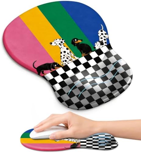 Ergonomic Mouse Pad with Wrist Rest, Gel Wrist Support, Checker Dog