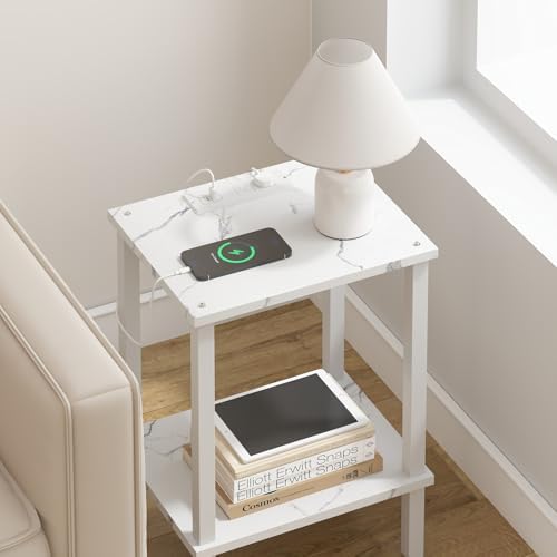 TUTOTAK End Table with Charging Station, Side Table Set of 2, Nightstand