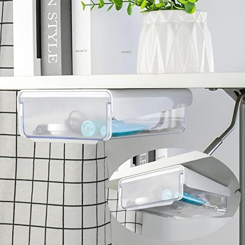 yuntop 1 Pcs Under Desk Drawer, Under Table Hidden Organizer, Plastic Self-adhesive Slide out Under Desk Storage Drawer for Office Dresser Home School Stationery Kitchen (White)