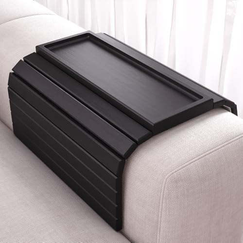 Bamboo Folding Sofa Arm Tray with Anti-Slip Pad (Black)