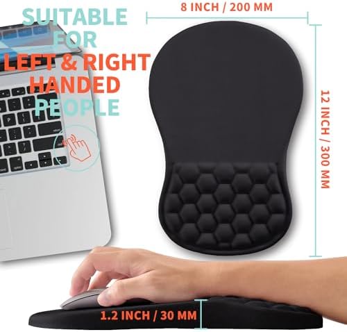 Ergonomic Mouse Pad Wrist Support with Memory Foam Massage Bulge, Carpal Tunnel Pain Relief Mousepad Wrist Rest for Mouse(12x8 inch, Black)