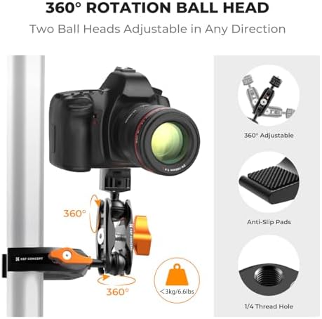 K&F CONCEPT Camera Clamp Mount, Super Clamp Mount Magic Arm with Two 360°